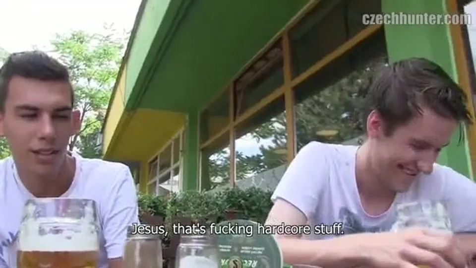 CH 366, Camera guy pays 2 young guys, both in white Ts with an image on them, to suck