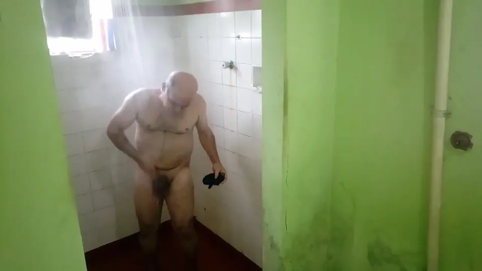 Chubby Senior's Shower Time