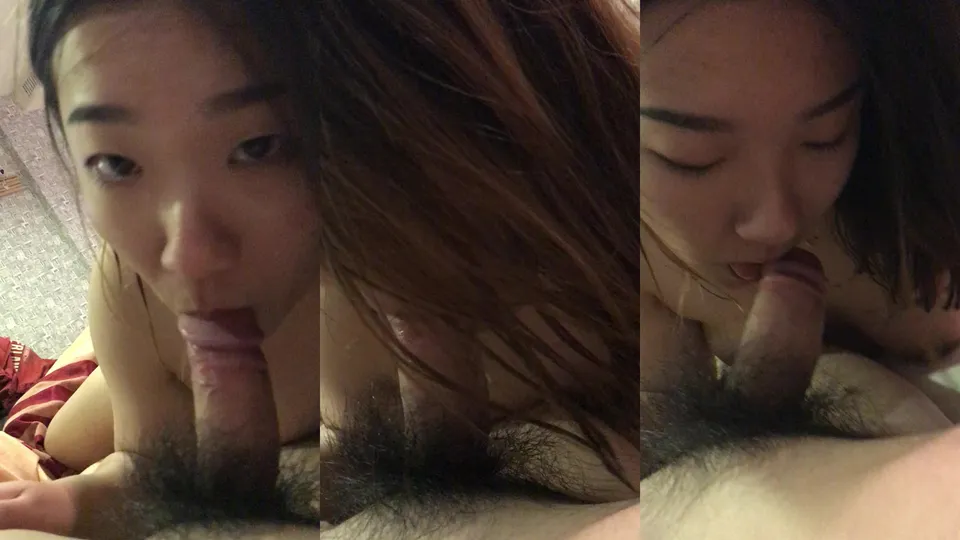 Close-up shot of cute girl eating cock 