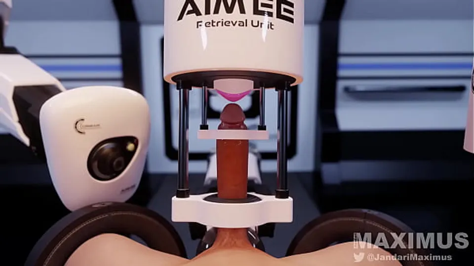 Cock milked by AI machine animation with sound