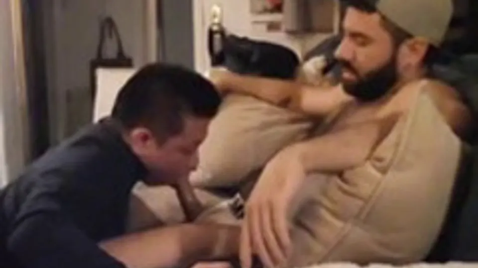 Cocksucking asian fag drains hairy stud's cock - ThisVid.com