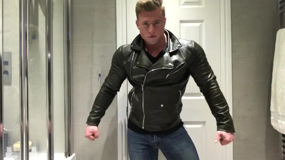 Cocky Muscle Man in Leather Jacket