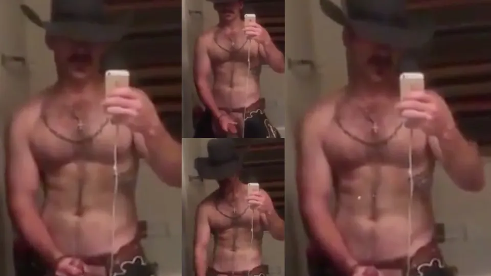 Cowboy stroking his big dick in the bathroom & cumming - ThisVid.com