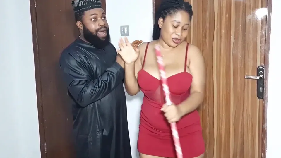 Curvy Busty Ebony Maid In a Slutty Red Dress Succumbed To a Horny Muslim Dude & Let Him Fuck Her Hard