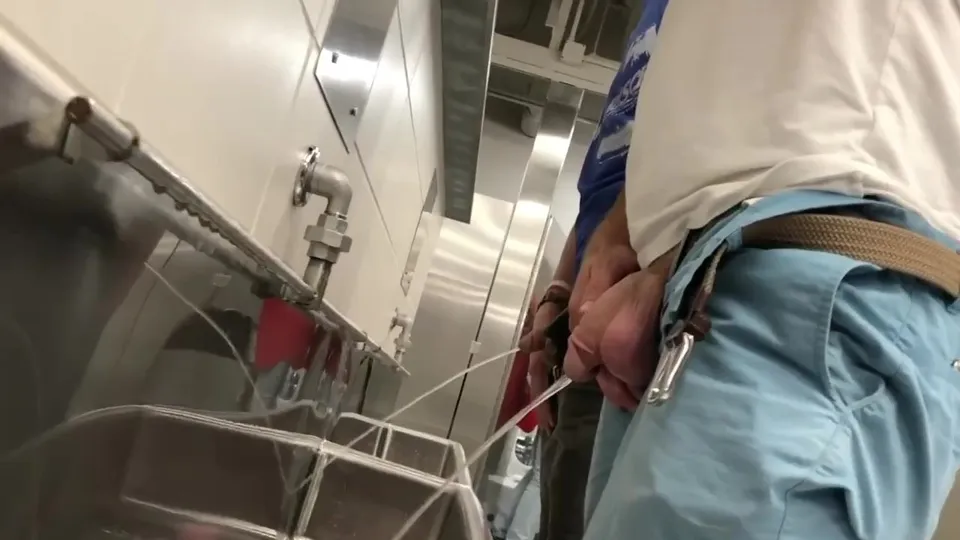 Cut dick pissing in urinal with balls out - ThisVid.com
