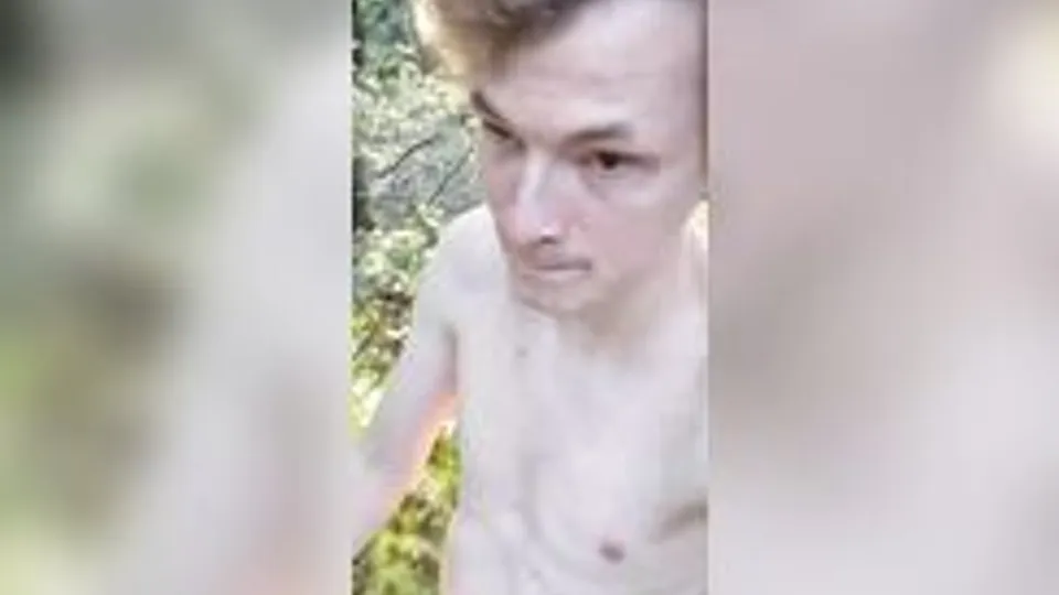 Cute exhibitionist walks around the forest