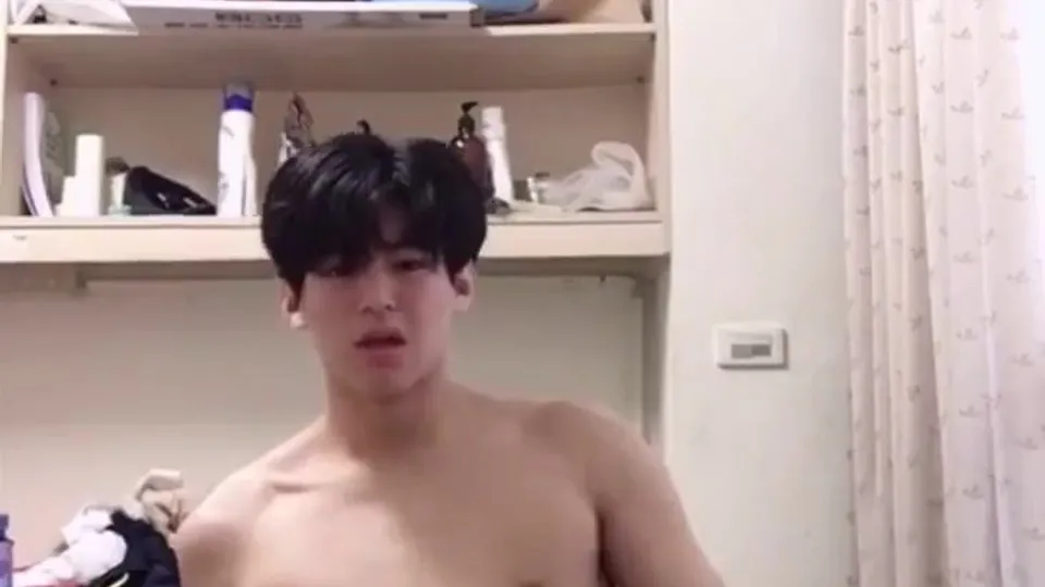 Cute faced asian twunk plays with his cock