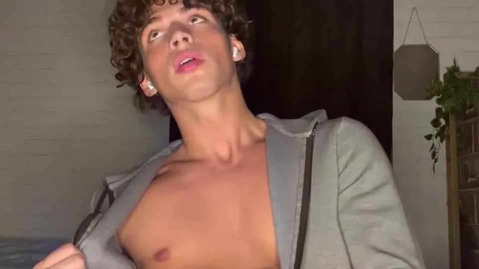 Curly-haired Cutie Jerks Off