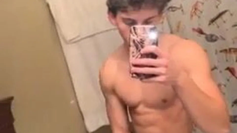 Cute fit twink snapchating cumming clip