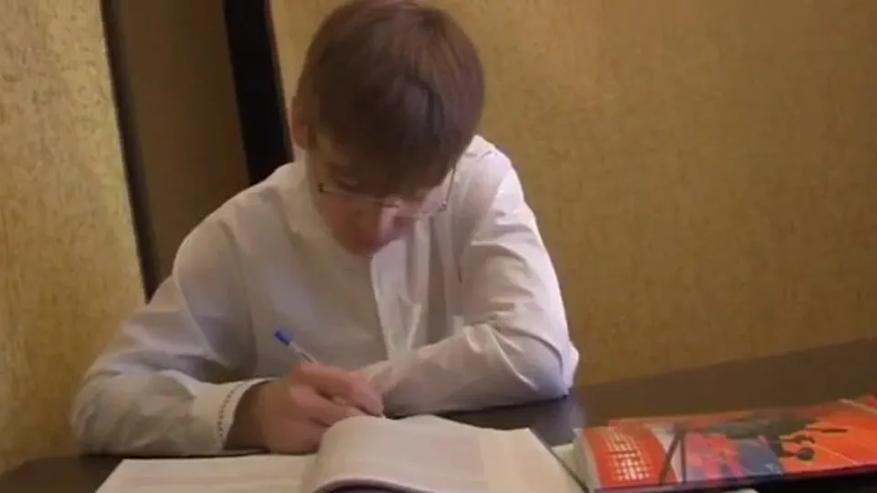 Cute teen Aaron takes a wank break from studying