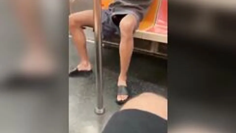 Dick sticking out of his pant leg