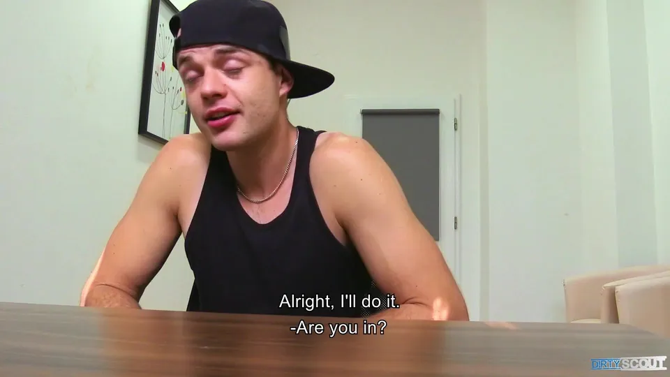 Gum-Chewing Twink in Black Singlet Sucks and Fucks for a Job