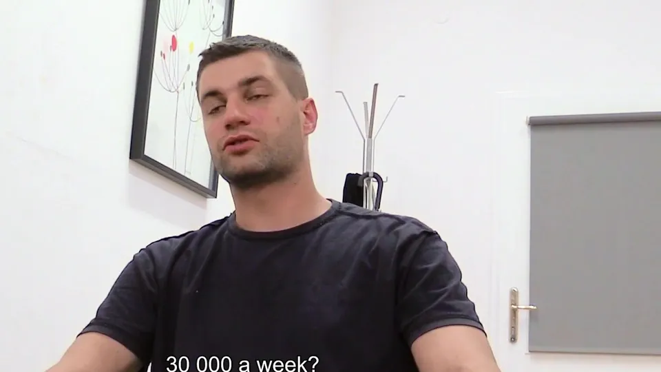 DS 292, Young guy in black T and ripped denim shorts has to suck and be fucked to get