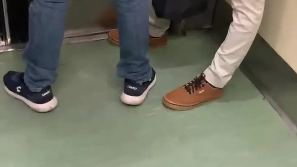 Dude feels up big cock on subway - ThisVid.com