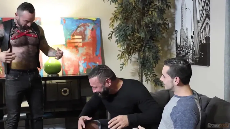 Hunks in Leather: Daddy, Boy & Pornstar Threesome