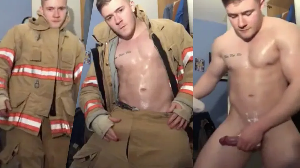 Firefighter strips, shows off body and strokes (no cum) - ThisVid.com