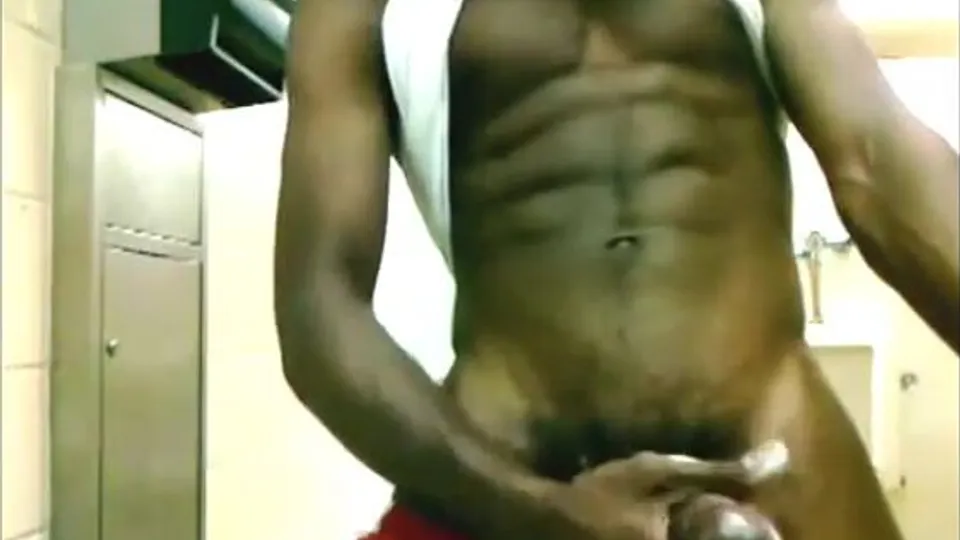 Black Muscle Hunk Jerks Off