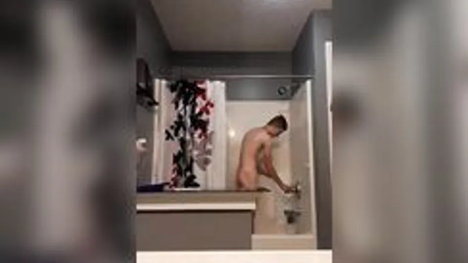fit blond in shower
