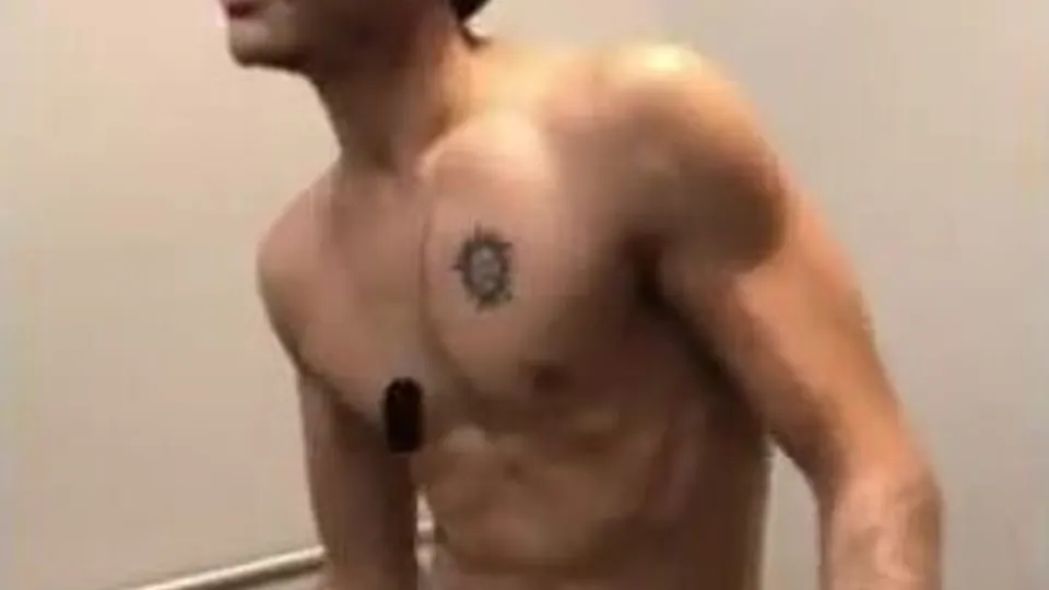 Fitting Room Solo: Curly-haired Latino Muscle Boy Masturbates