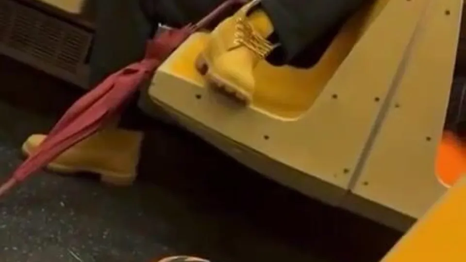 Flashing hot black guy on train