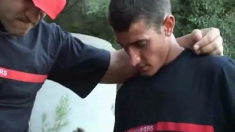 French firemen hazing a young trainee