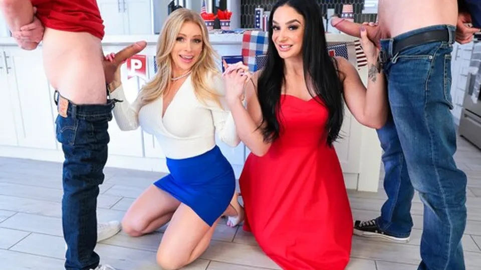 Funny chicks with big boobs arranged a gangbang 