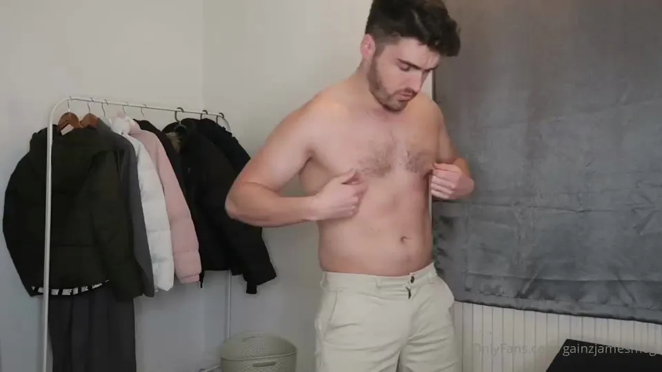 GainzJames Nude Leaks, Adorable Hairy Mildly Chubby Cute Straight Guy Jerks Off And Cums Hard (2).mp4
