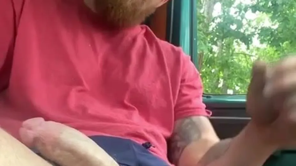 Ginger bearded redneck showing his dick in the work rig - ThisVid.com