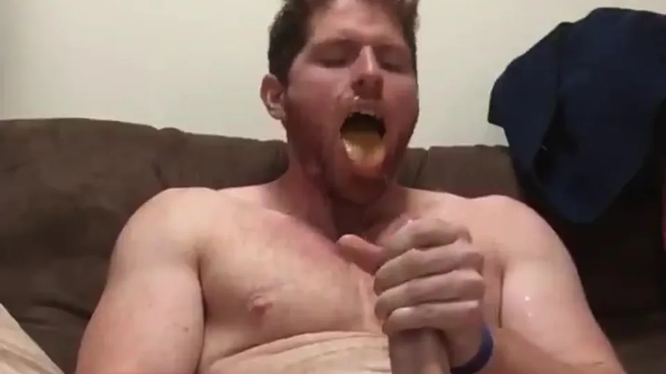 Ginger splatters cum on his face and licks it off - ThisVid.com