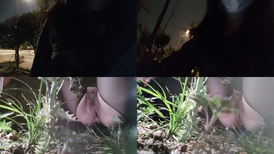 Girl in black stockings sailor uniform peed on the roadside 