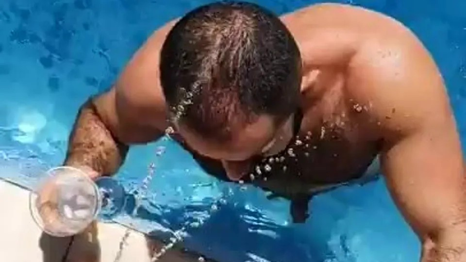 Golden shower in public pool - ThisVid.com