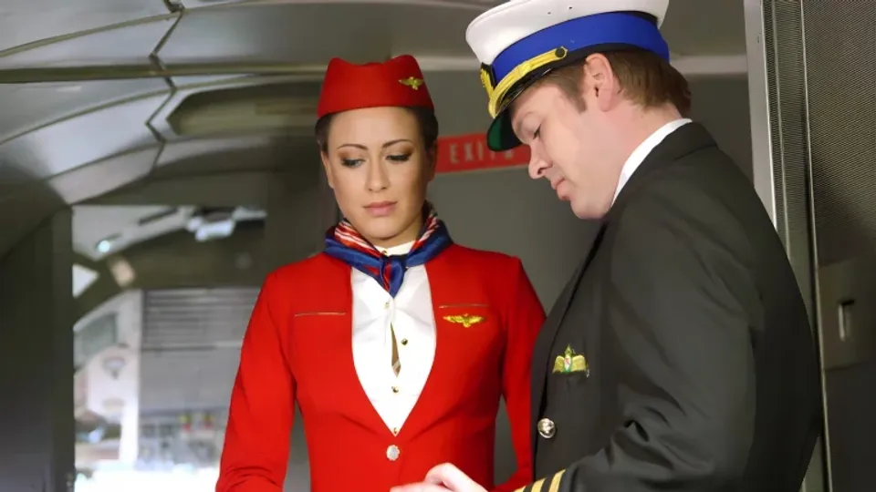 Gorgeous Blonde Flight Attendant Fucks The Pilot 