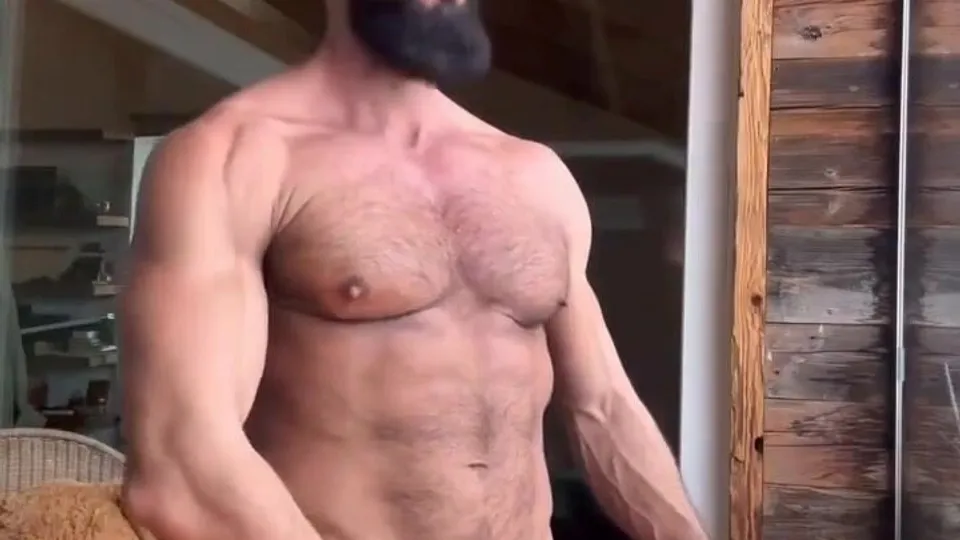 Hairy bearded stud showig his beatiful body and cock - ThisVid.com