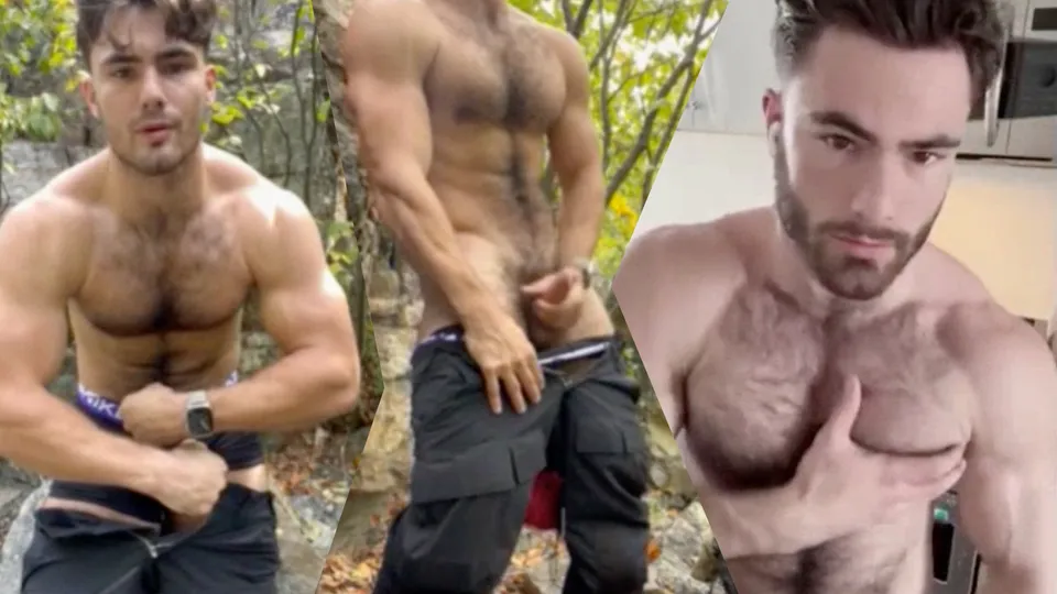 Hairy muscle jock jerks & cums in woods & ktichen show - ThisVid.com