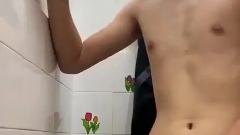 Asian Man Cums in Shower