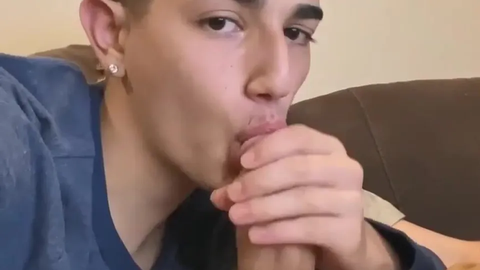 Handsome twink deepthroats bf cock
