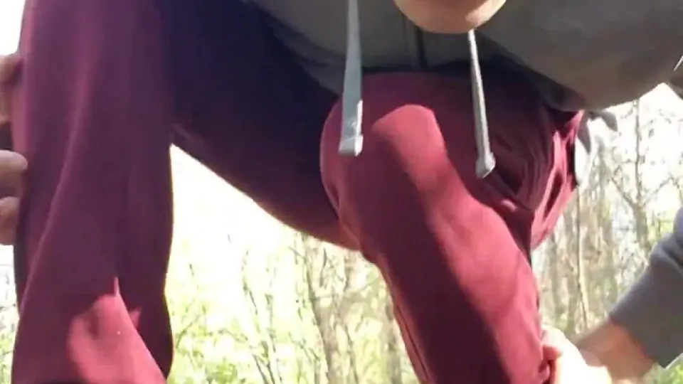 He strips naked outside and shows his small dick