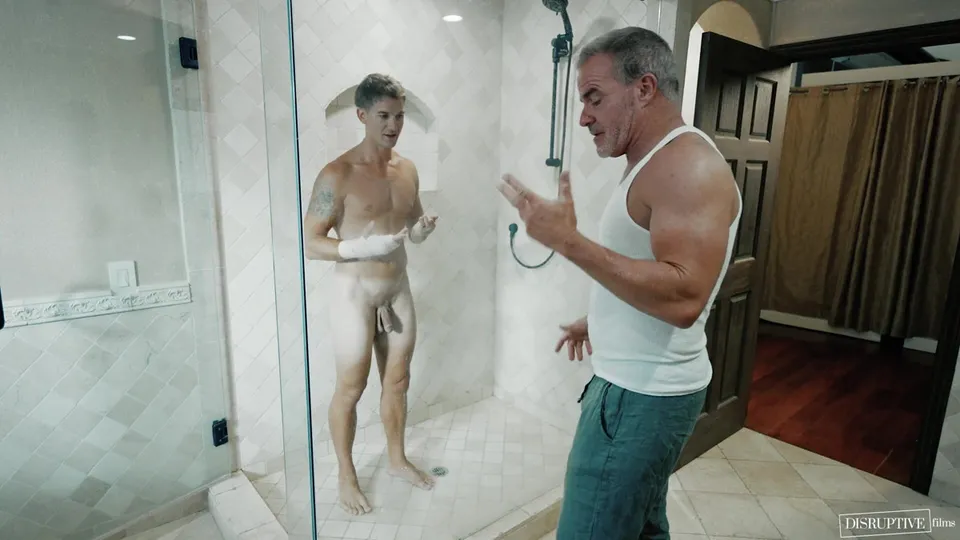 Helpful Stepdad Assists Injured Stepson in Showering & Getting off - Disruptive