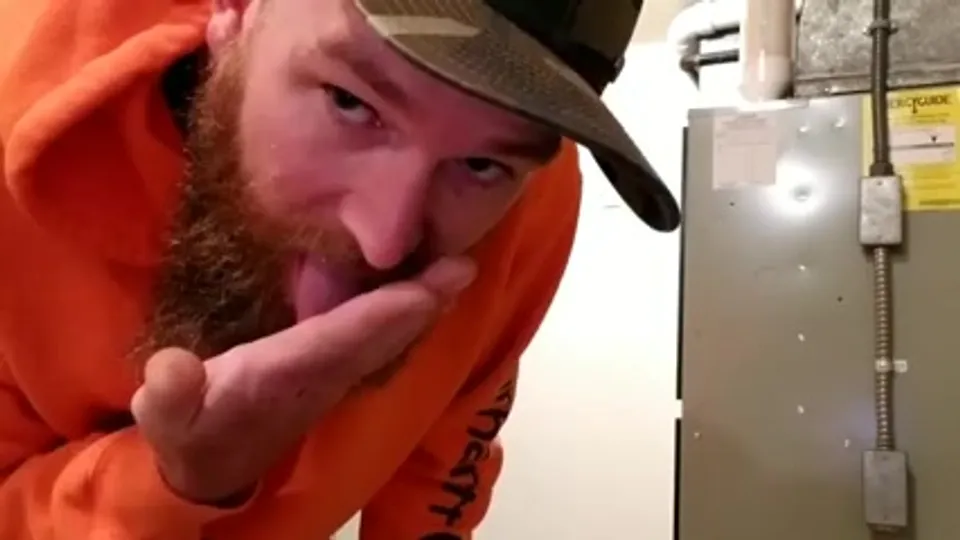 Horny bearded ginger jerks at work and eats the cum - ThisVid.com