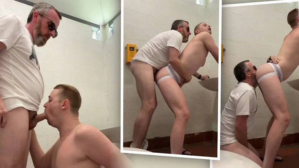 Horny daddy gets seduced by a cruising gay dude at a rest stop