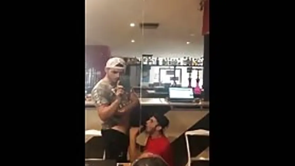 Horny guy getting a blowjob from his coworker