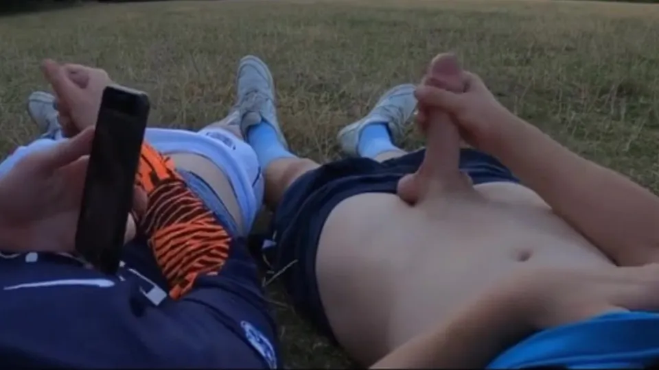 HORNY TEEN WANKERS JERKS OFF IN A FIELD - BIG DICKS - CUM
