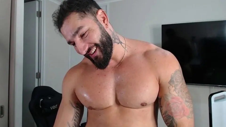 hot bearded hunk does some push-ups then strokes his veiny cock until he cums  — PornOne ex vPorn