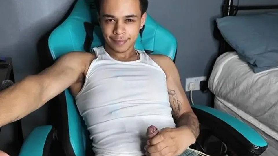 Hot guy plays with his brown dick