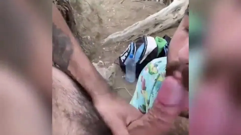 Hot guy sucking three men outdoor - ThisVid.com