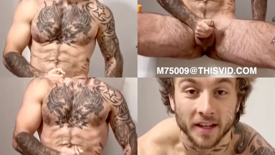 HOT STRAIGHT TATTOOED JOCK STROKING HIS DICK & CUMMING - ThisVid.com