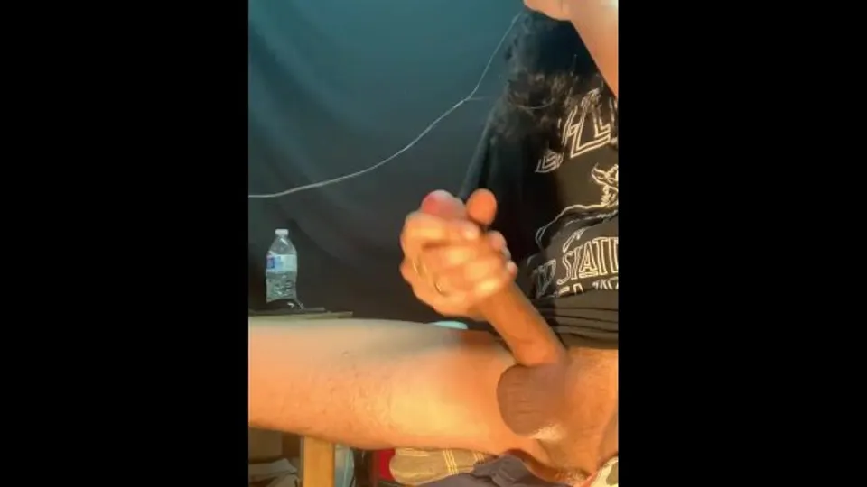 HUGE CUM SHOT in my Led Zeppelin tee BBC LATINO DICK COCK CUM CUM SPRAY cumshot