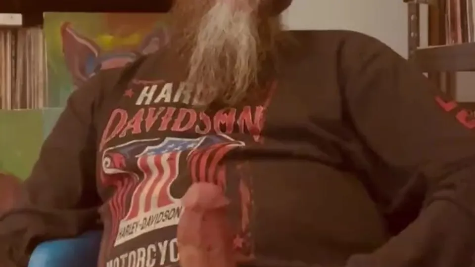 Inked Biker Dad Strokes His Thick Cock