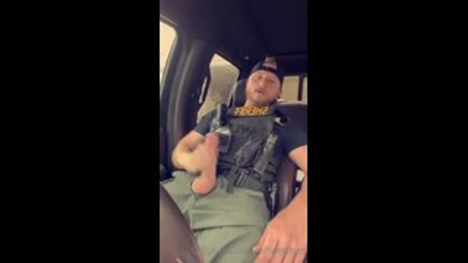 Hung long and thick, sheriff jerks off in his car