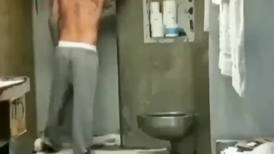Hung stud from prison still finds a way to show off his big white cock
